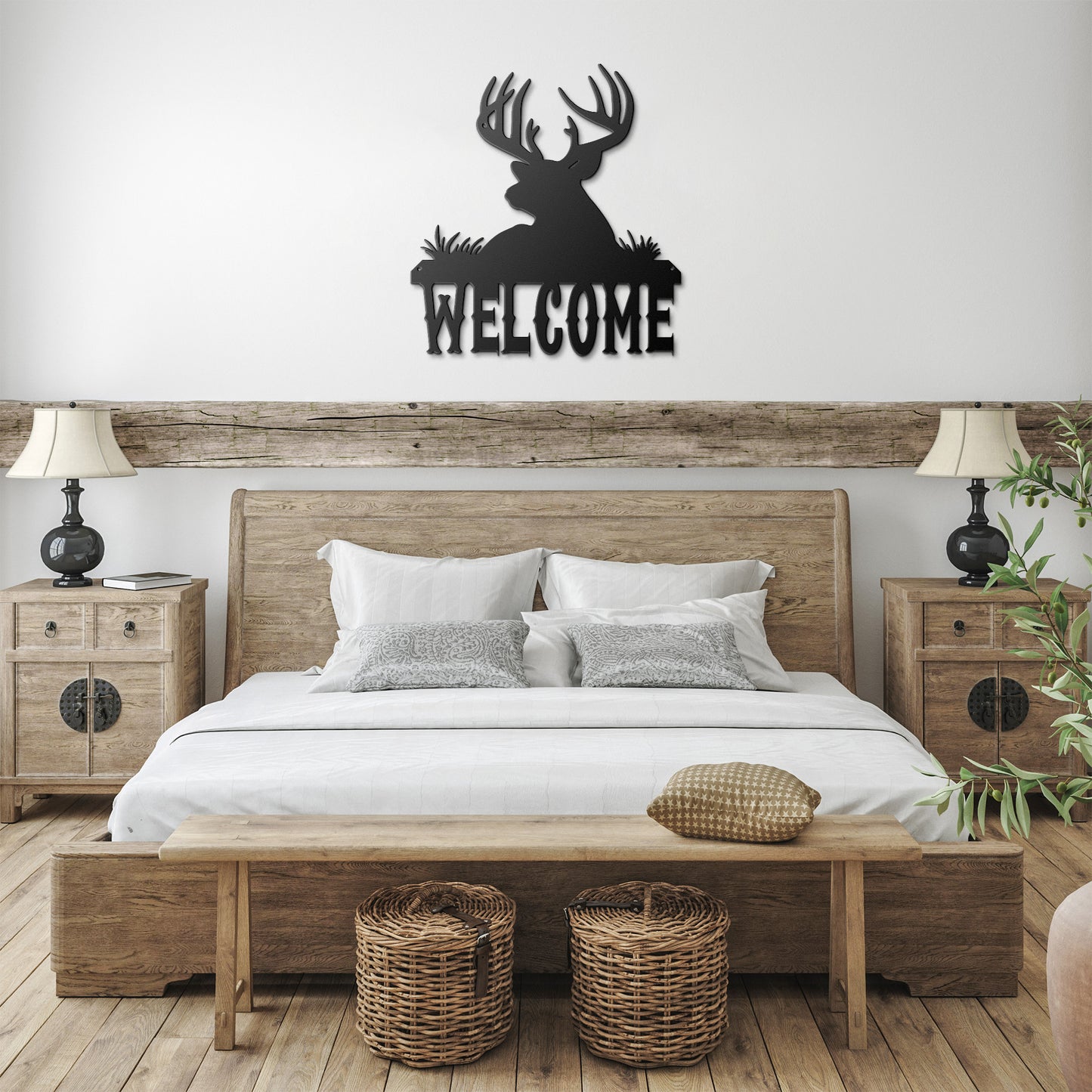Deer "Welcome" Die-Cut Metal Powder Coated Home Decor Sign