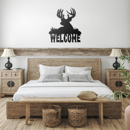 Deer "Welcome" Die-Cut Metal Powder Coated Home Decor Sign