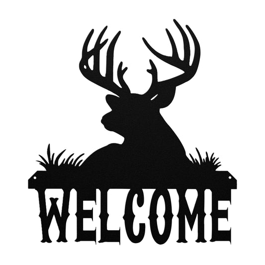 Deer "Welcome" Die-Cut Metal Powder Coated Home Decor Sign