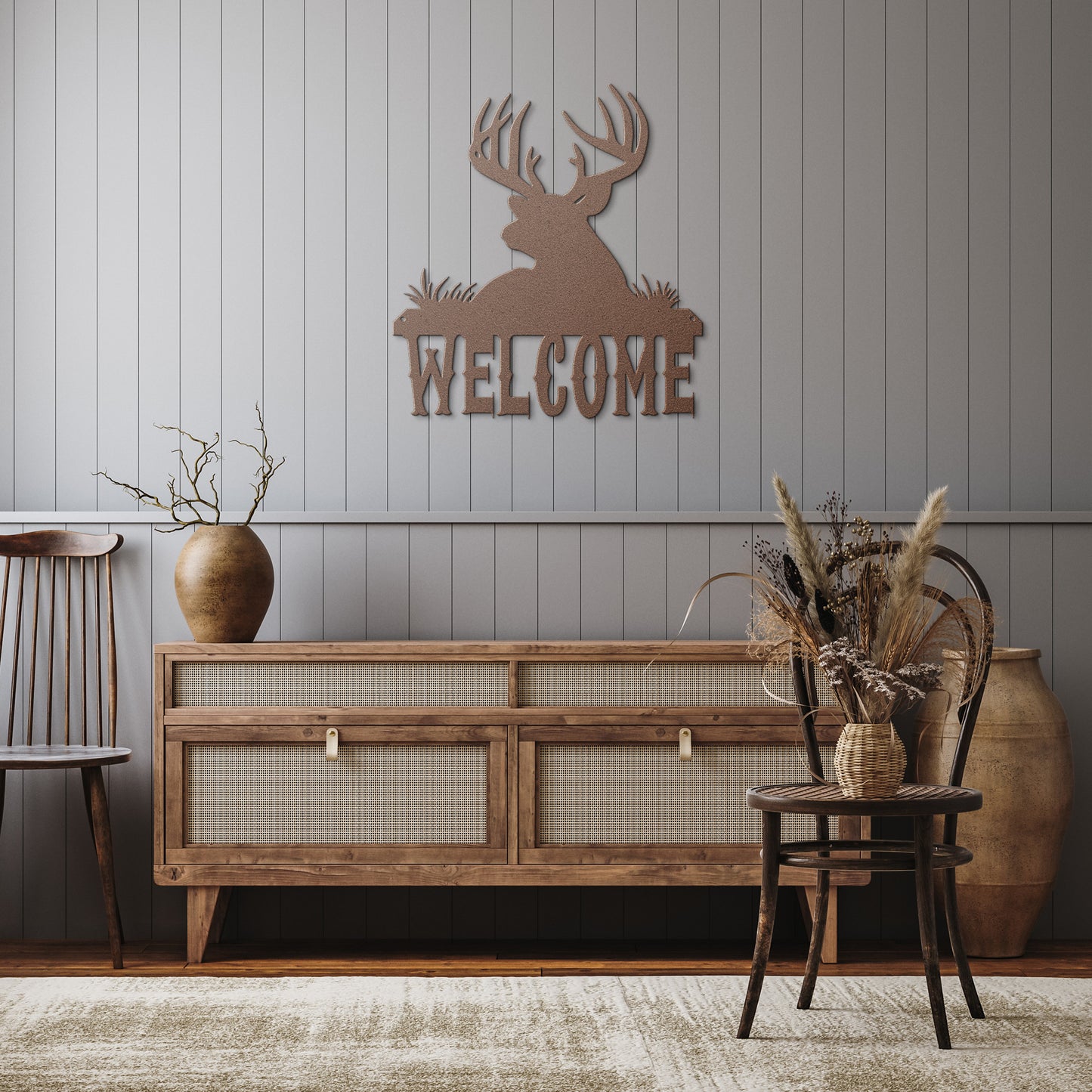 Deer "Welcome" Die-Cut Metal Powder Coated Home Decor Sign