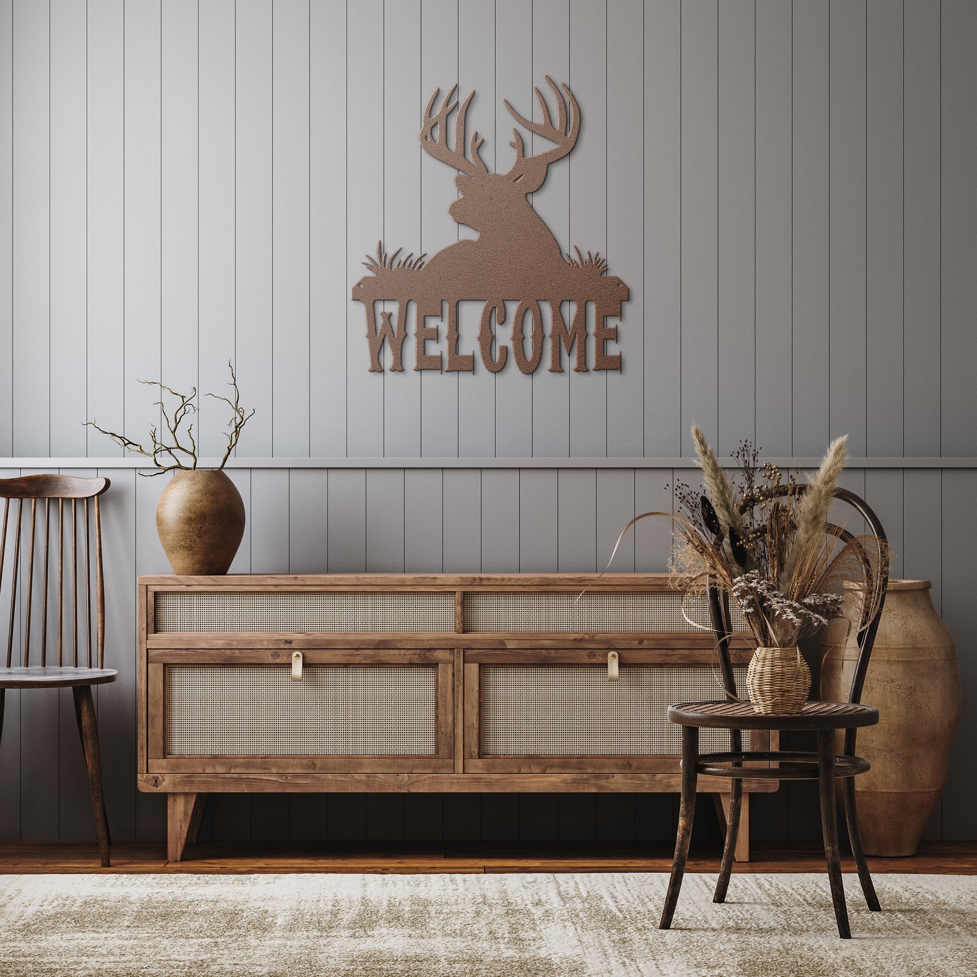 Deer "Welcome" Die-Cut Metal Powder Coated Home Decor Sign