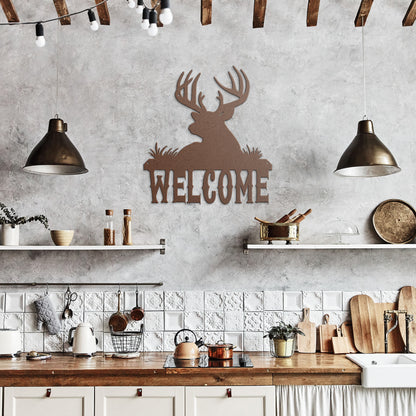 Deer "Welcome" Die-Cut Metal Powder Coated Home Decor Sign