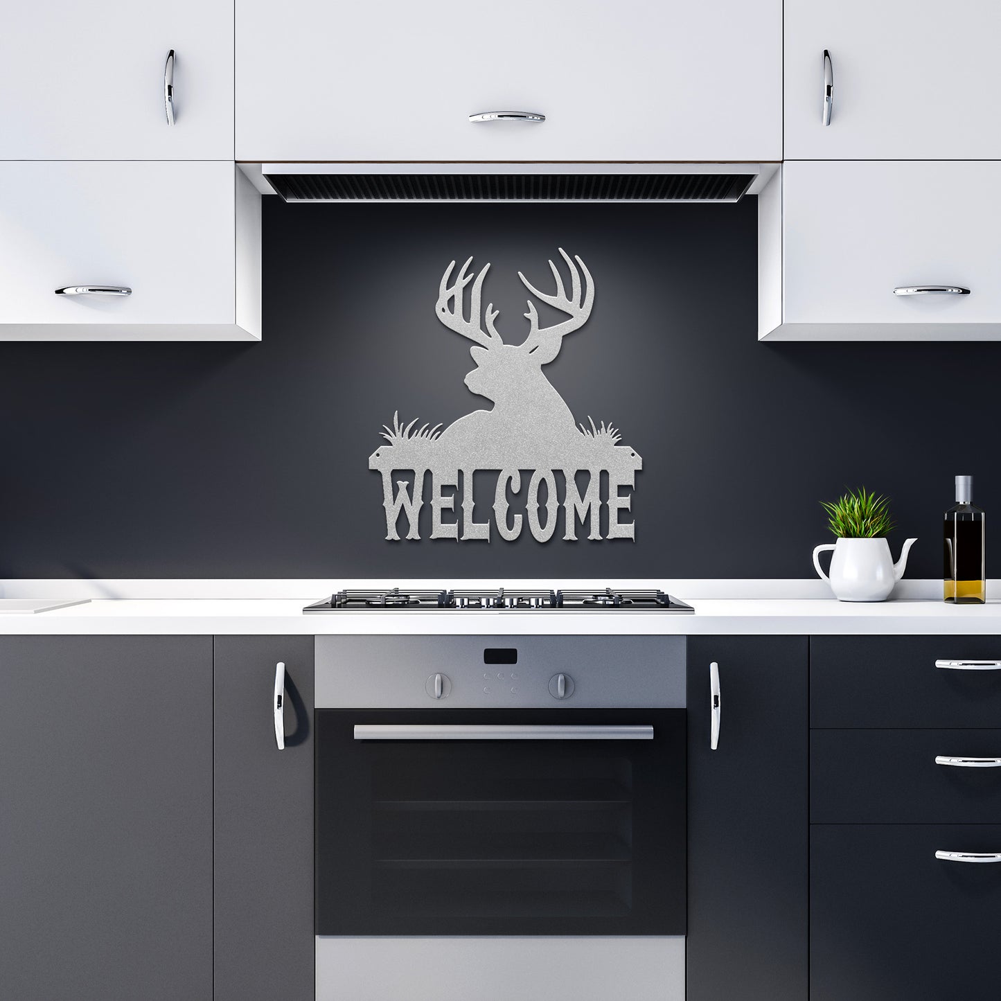 Deer "Welcome" Die-Cut Metal Powder Coated Home Decor Sign
