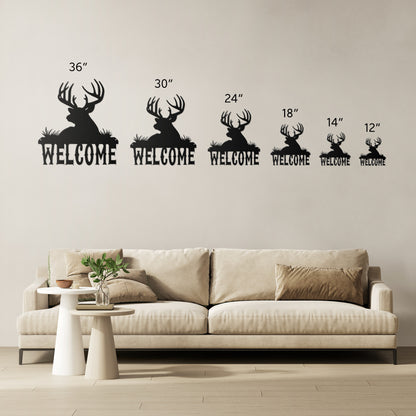 Deer "Welcome" Die-Cut Metal Powder Coated Home Decor Sign