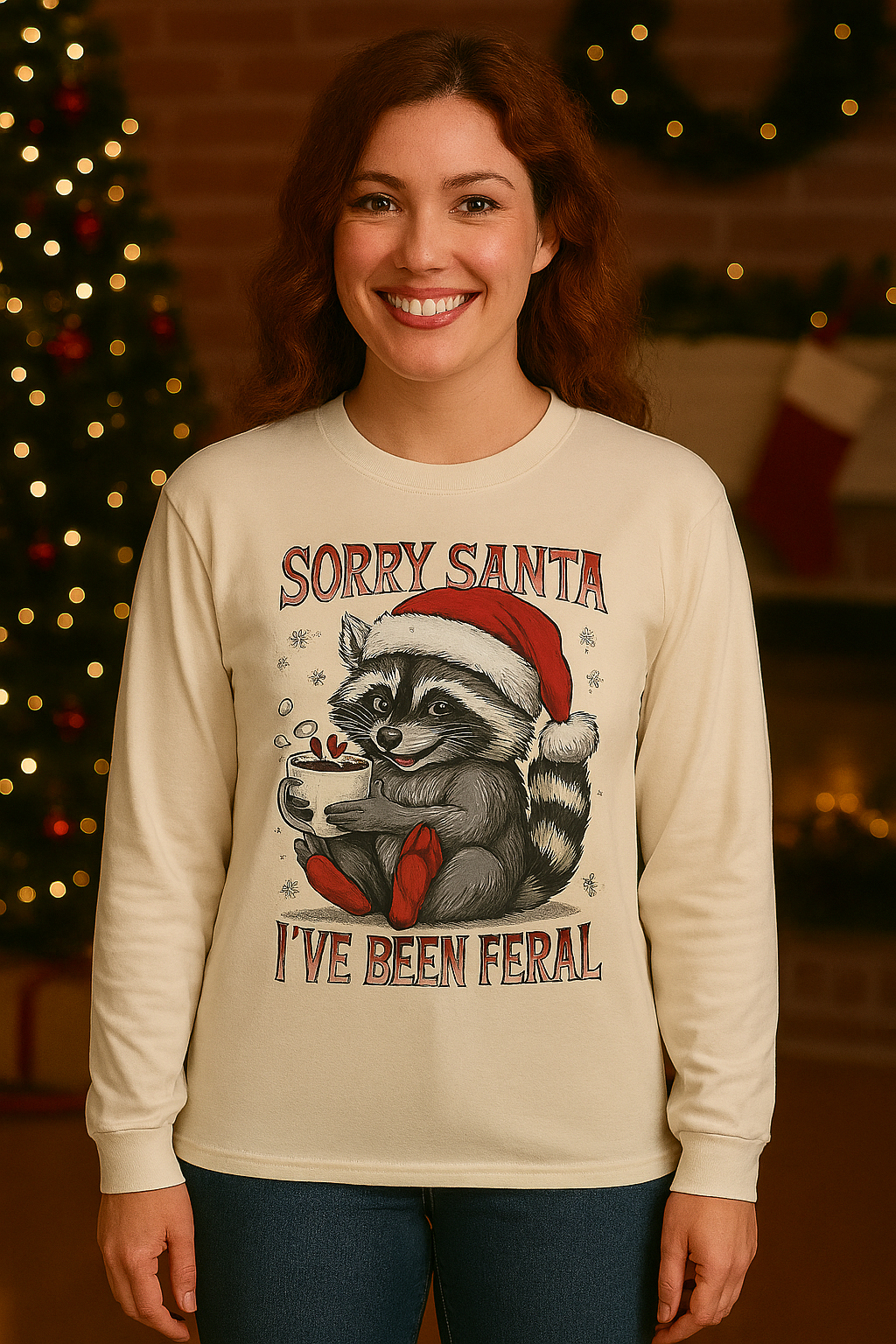 Sorry Santa, I've Been Feral Christmas Long Sleeve Graphic Tee