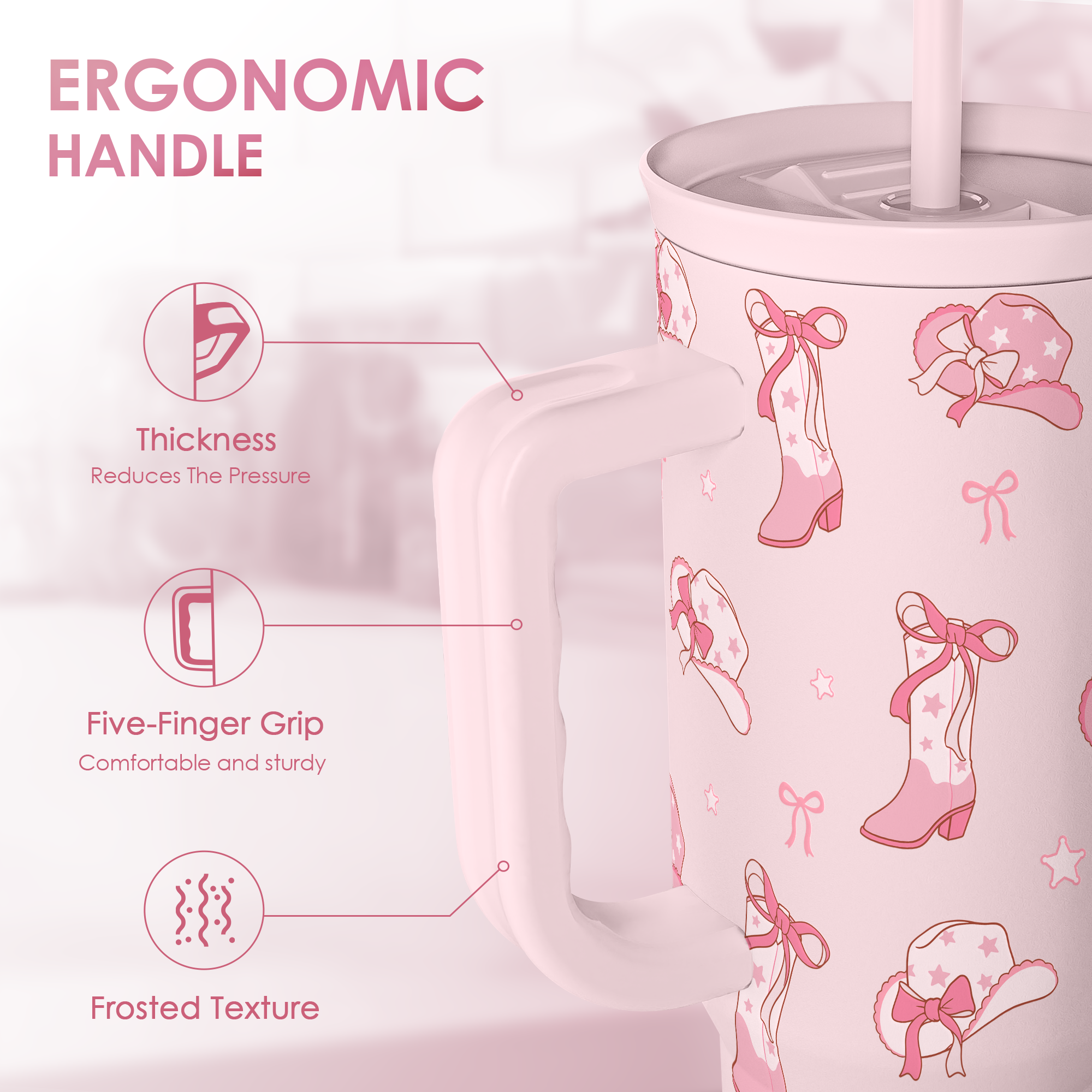 Pink Bow Cowgirl 40oz Slider Tumbler with Handle and Straw