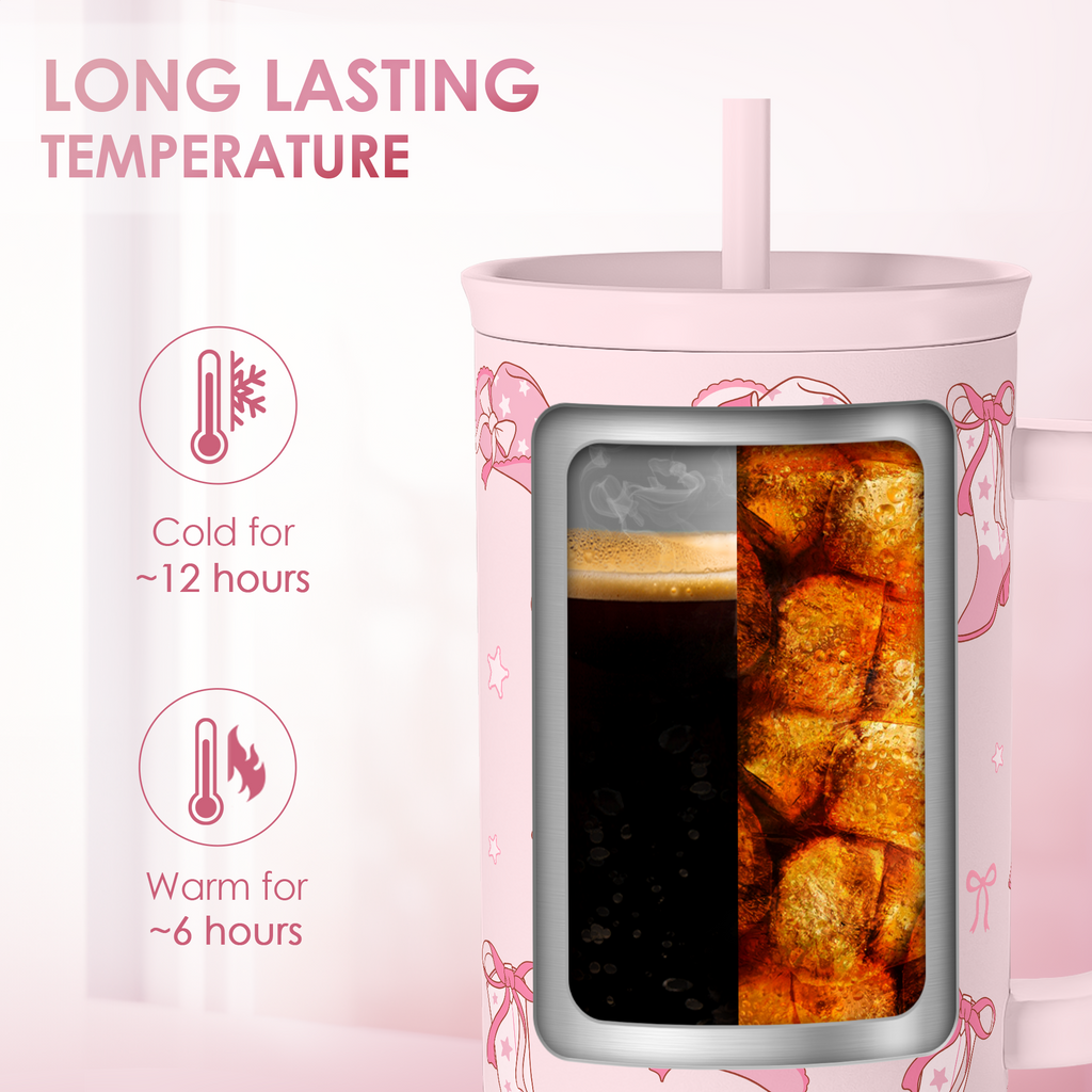 Pink Bow Cowgirl 40oz Slider Tumbler with Handle and Straw