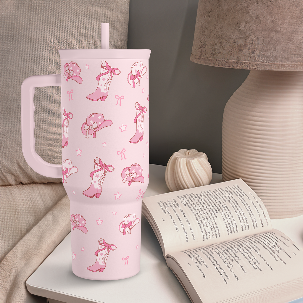 Pink Bow Cowgirl 40oz Slider Tumbler with Handle and Straw