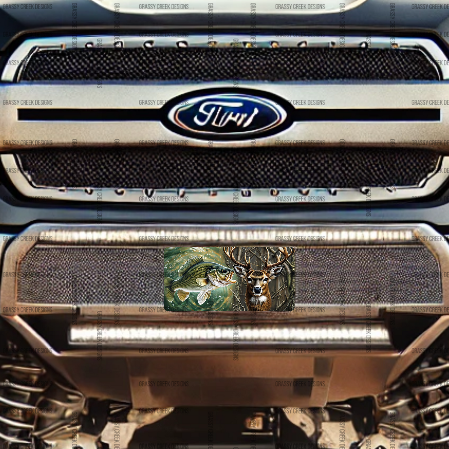 Fish & Deer Outdoor Enthusiast Blended Personalizable Decorative License Plate