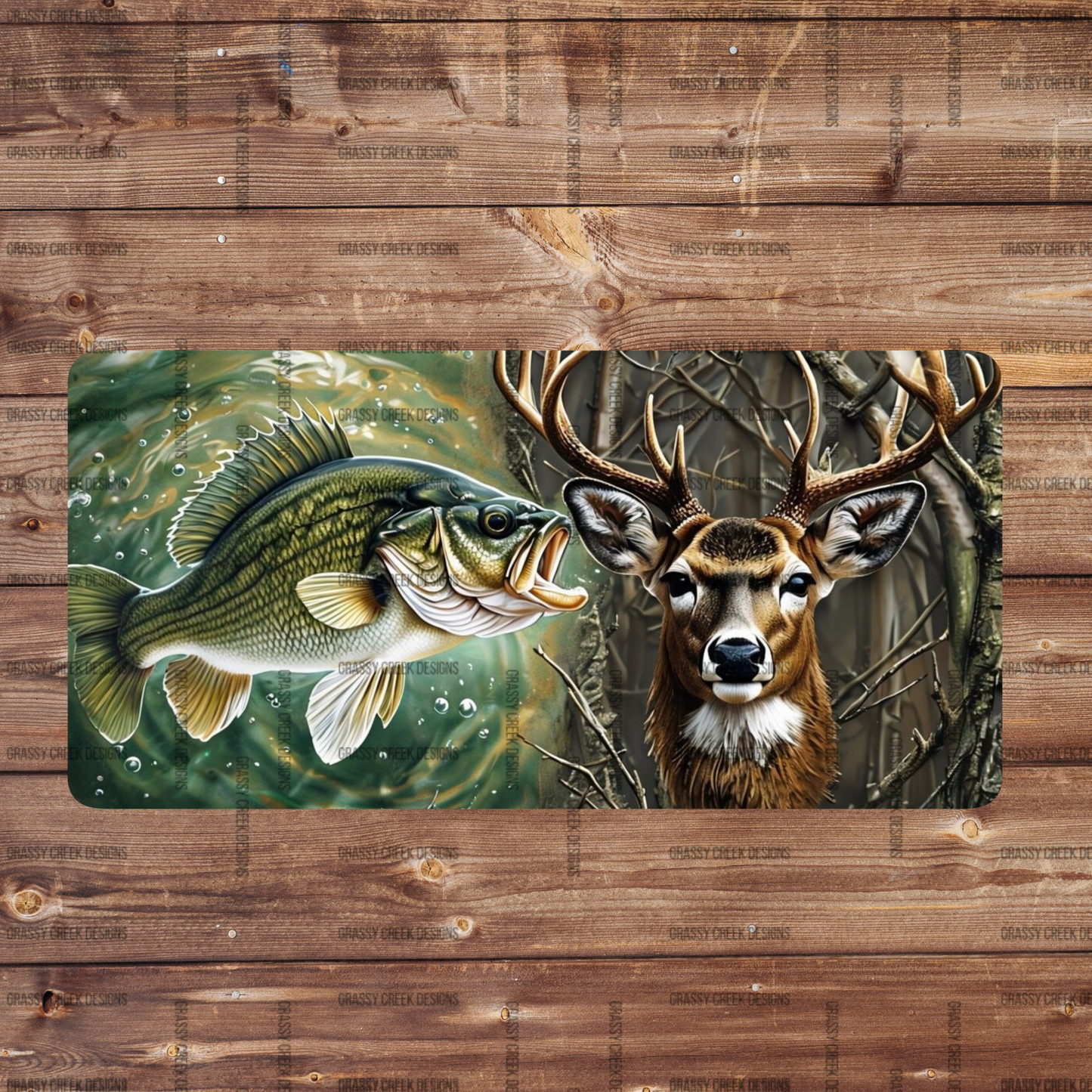 Fish & Deer Outdoor Enthusiast Blended Personalizable Decorative License Plate