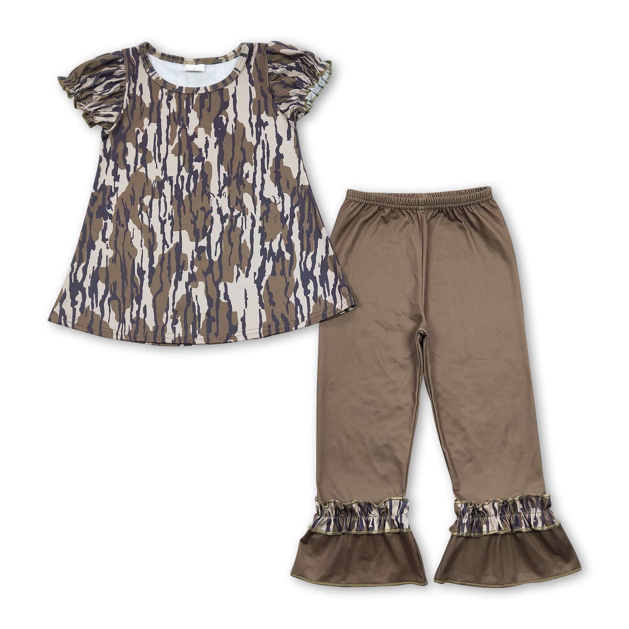 Girls’ Bottomland Camo Tunic & Ruffle Pants Set – Boutique Outfit