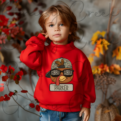 Gobble Gobble Boys Youth Camoflauge Turkey Thanksgiving Personalized Name PNG File - Digital Download