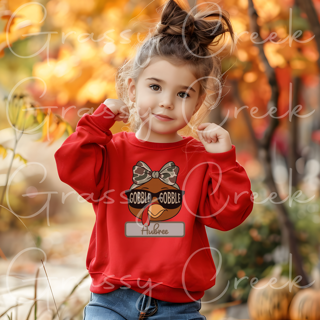Gobble Gobble Girls Youth Camoflauge Turkey Thanksgiving Personalized Name PNG File - Digital Download PNG File - Digital Download