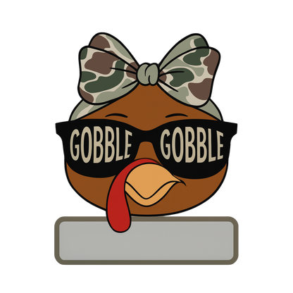 Gobble Gobble Girls Youth Camoflauge Turkey Thanksgiving Personalized Name PNG File - Digital Download PNG File - Digital Download