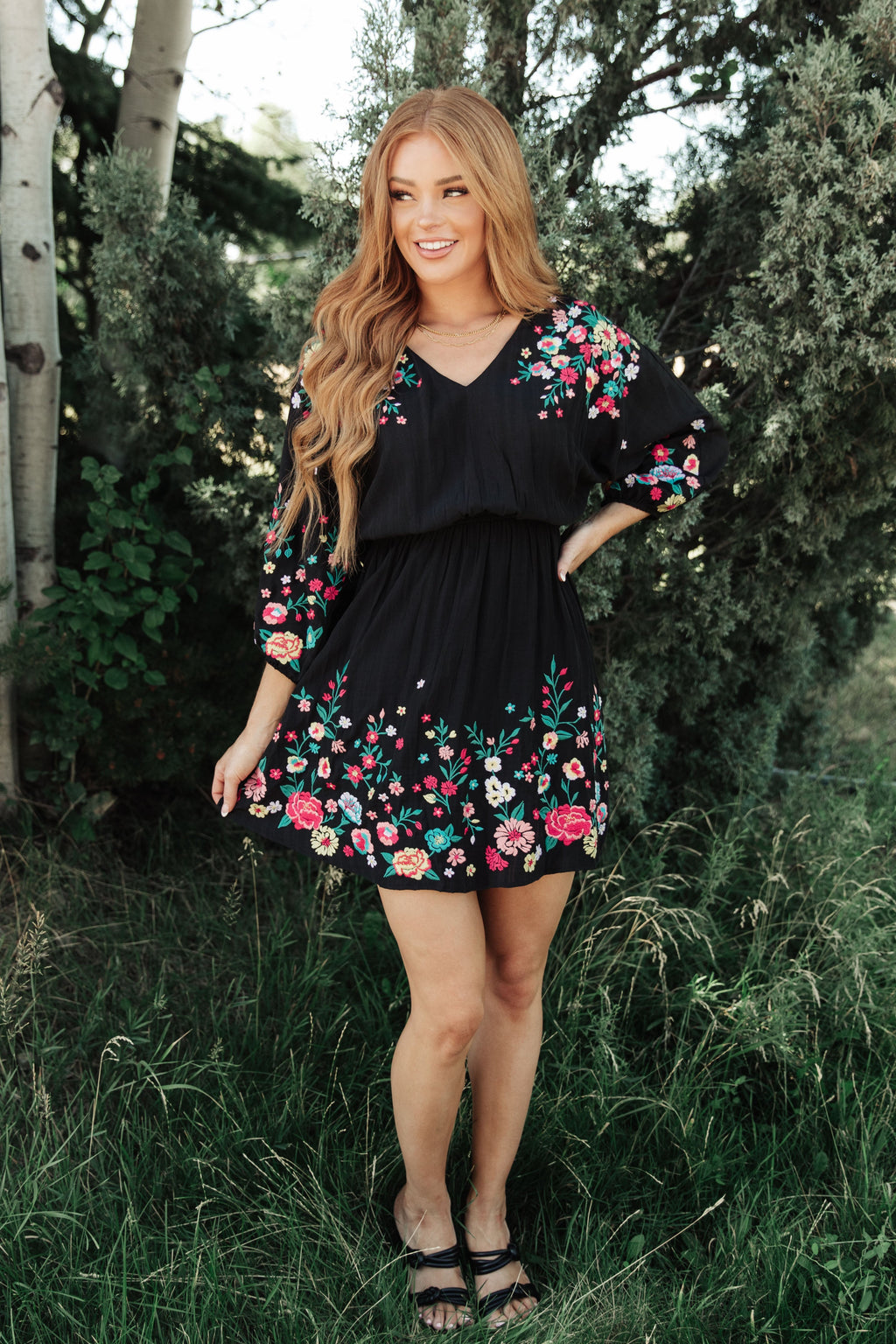 Happy To See You Floral Embroidered Women's Dress