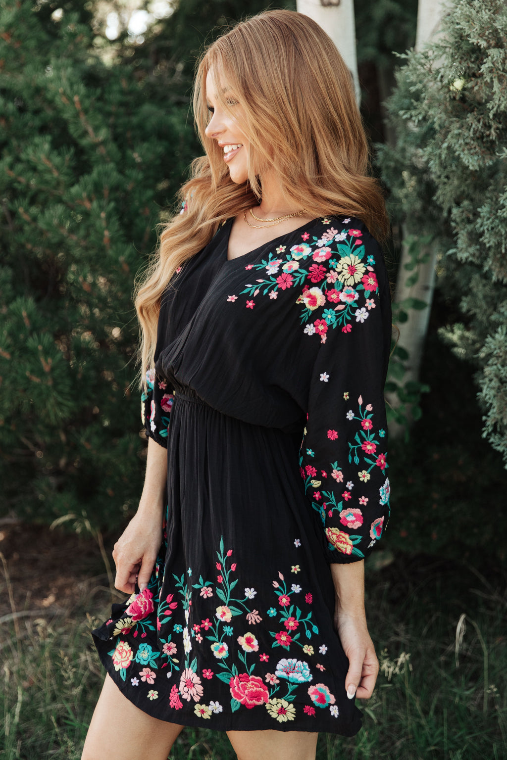 Happy To See You Floral Embroidered Women's Dress