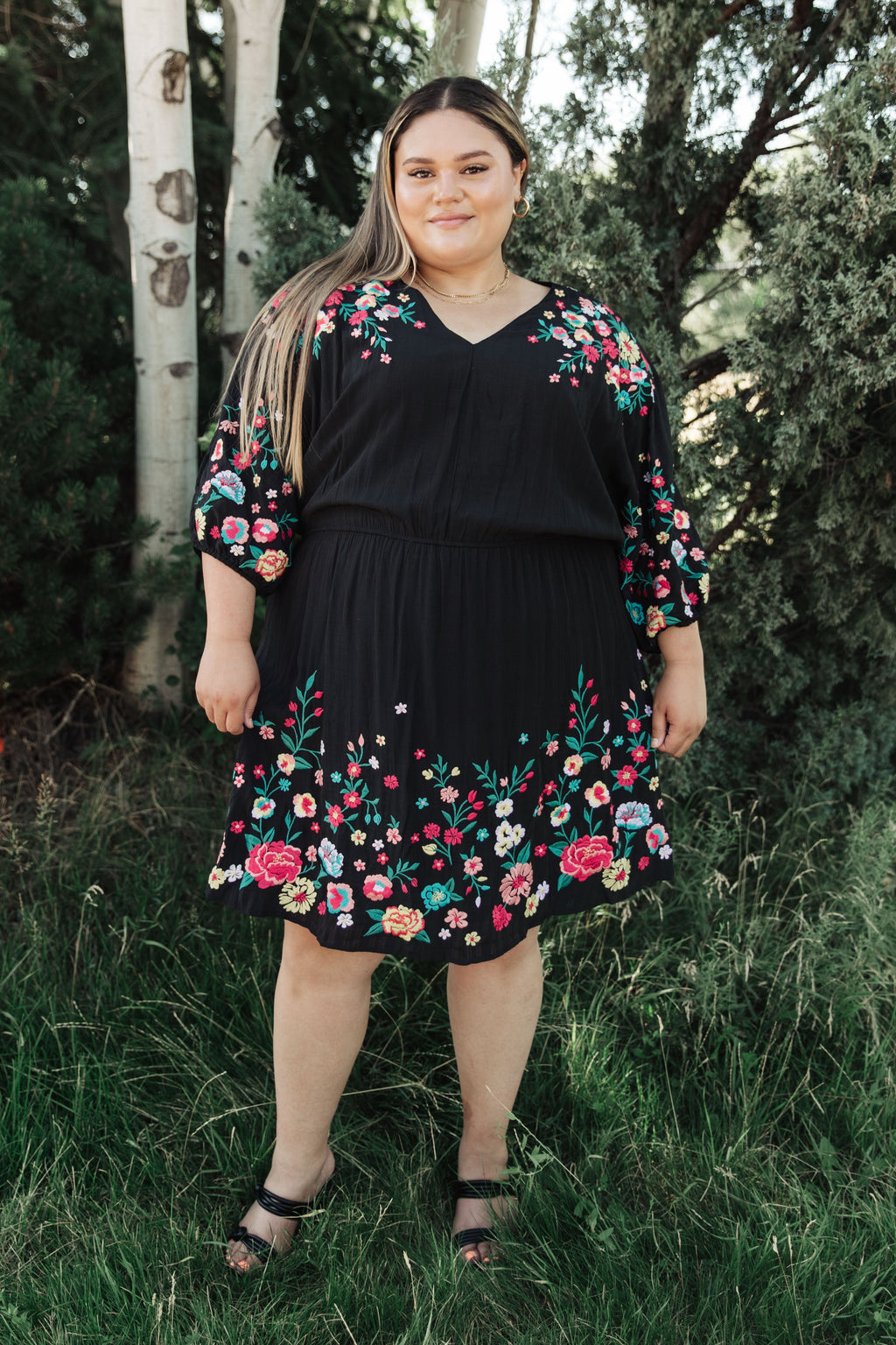 Happy To See You Floral Embroidered Women's Dress