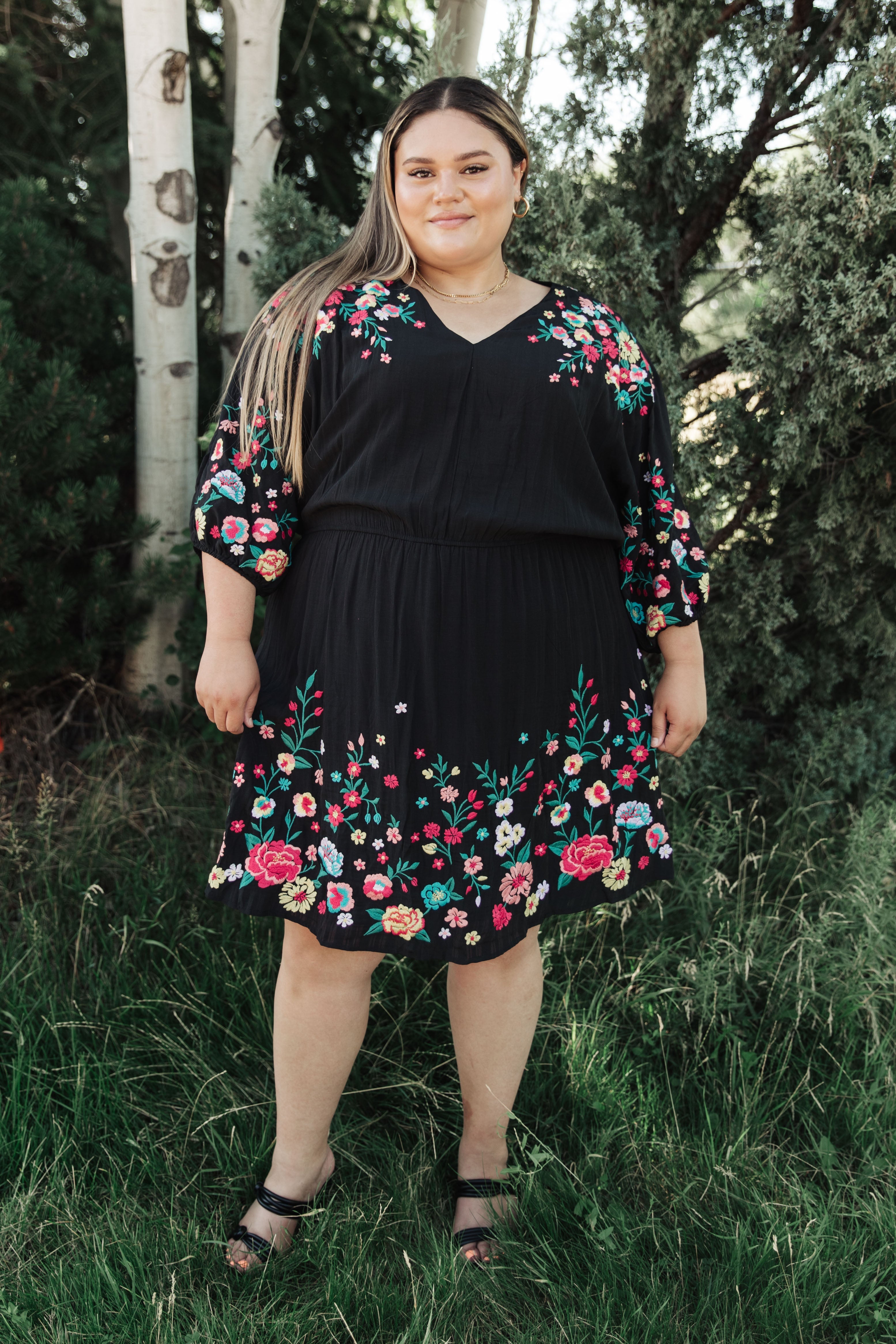 Happy To See You Floral Embroidered Women's Dress
