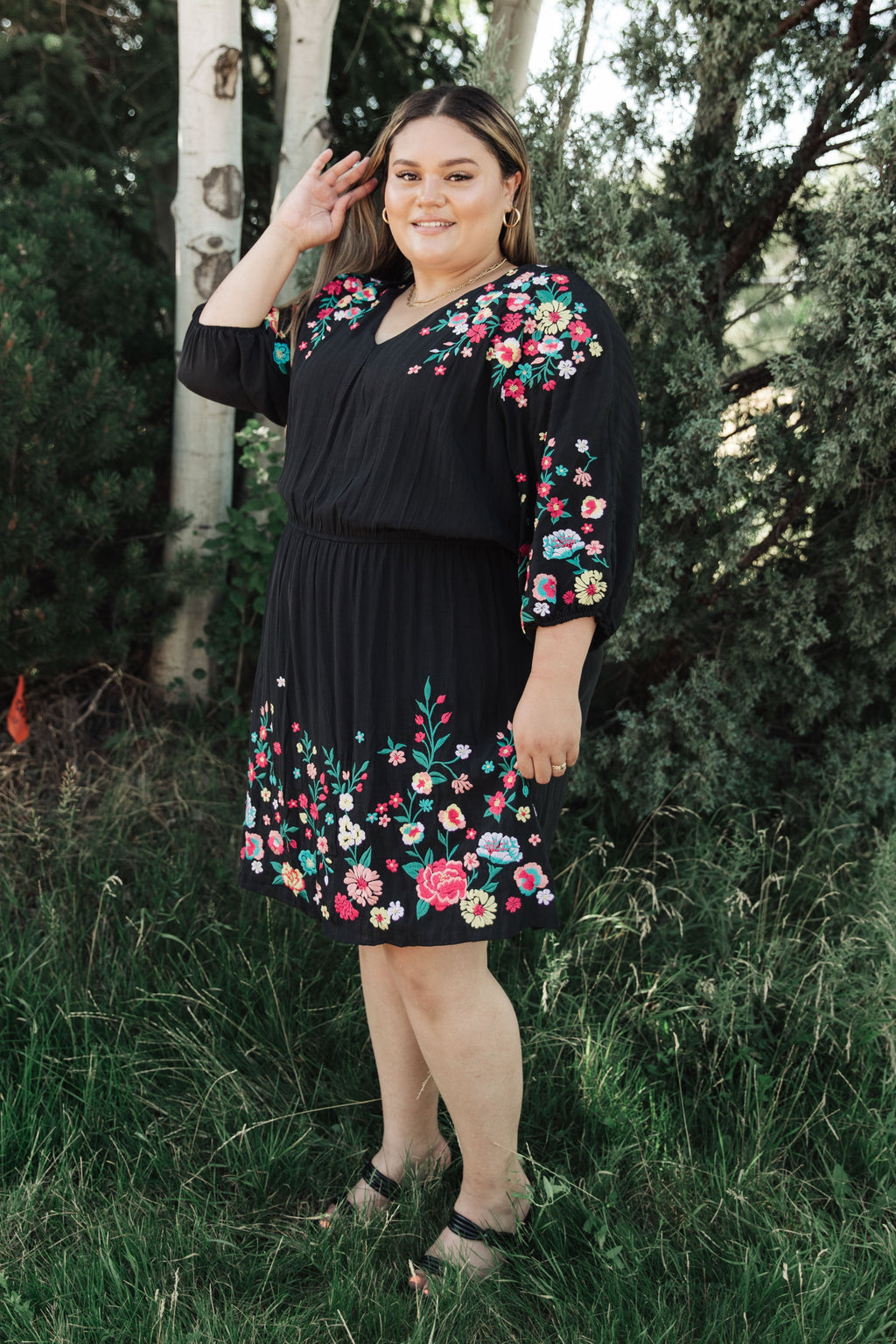 Happy To See You Floral Embroidered Women's Dress