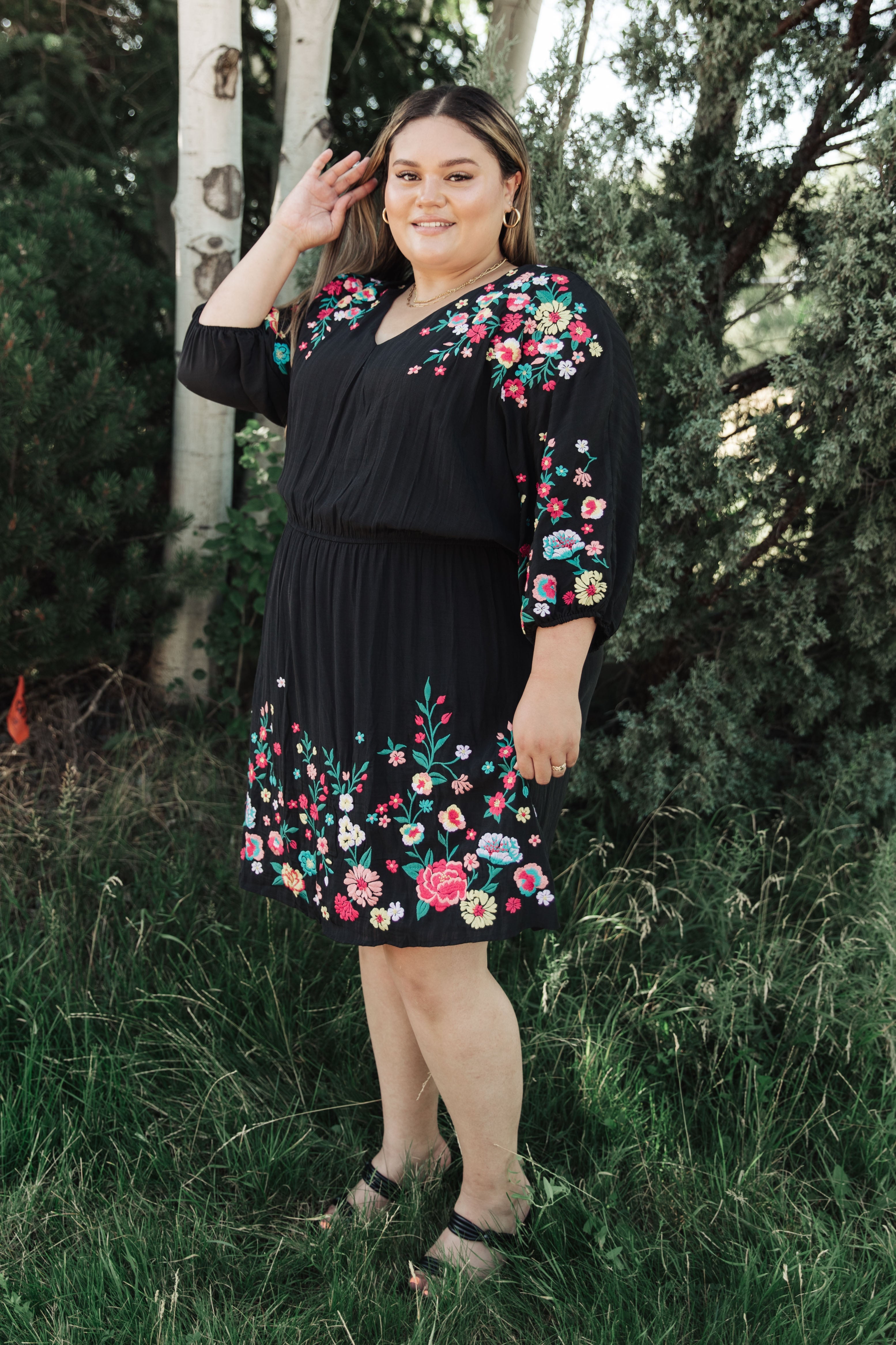 Happy To See You Floral Embroidered Women's Dress