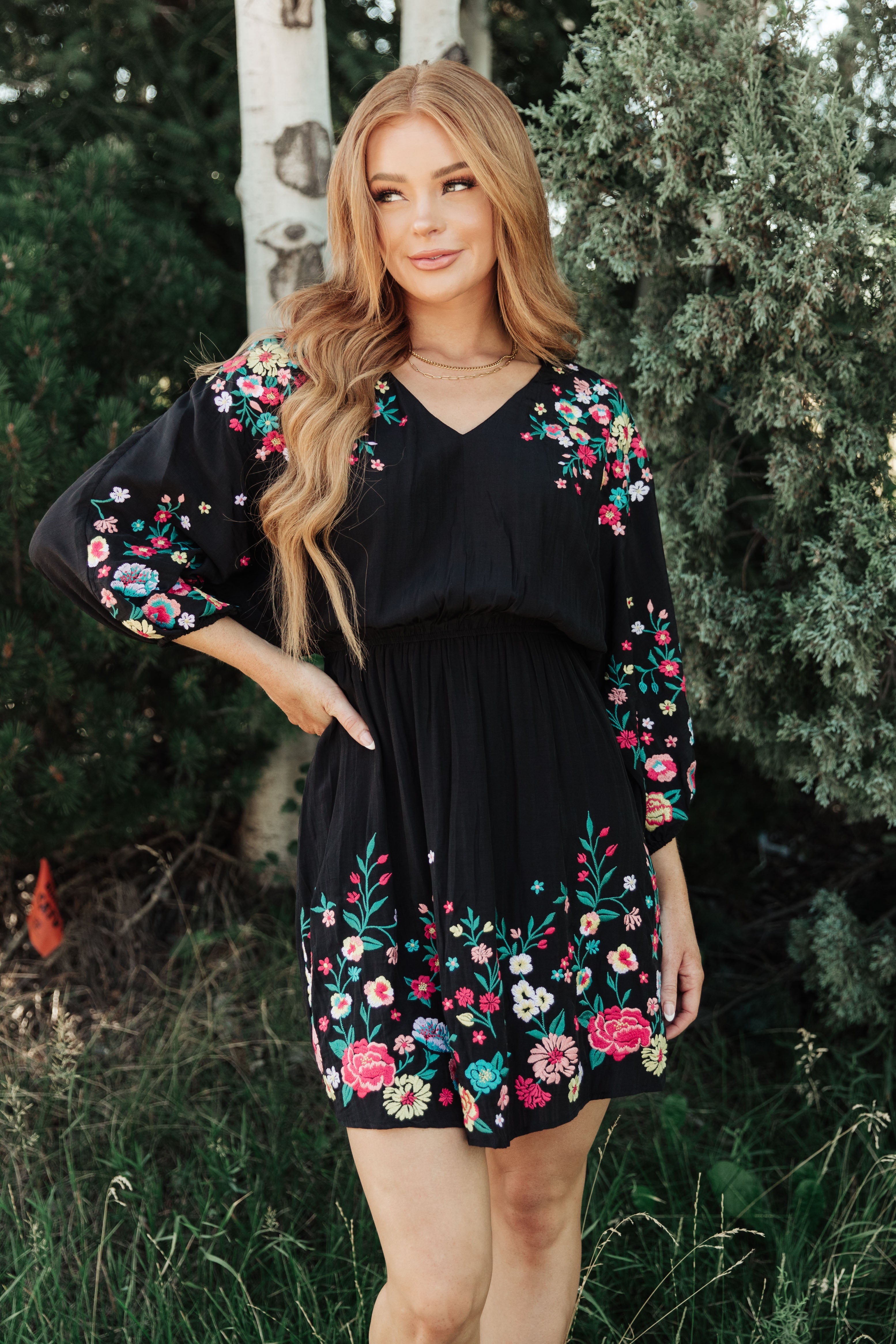 Happy To See You Floral Embroidered Women's Dress