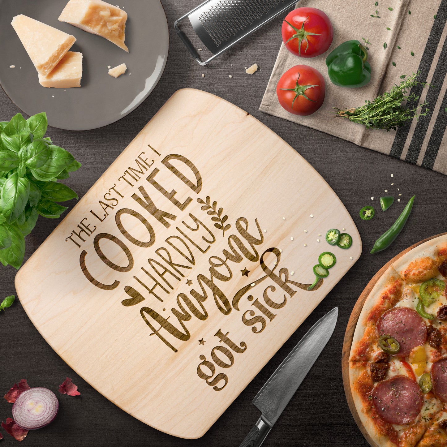 Humorous Hardly Anybody Got Sick Oval Maple Cutting Board 8" x 11"