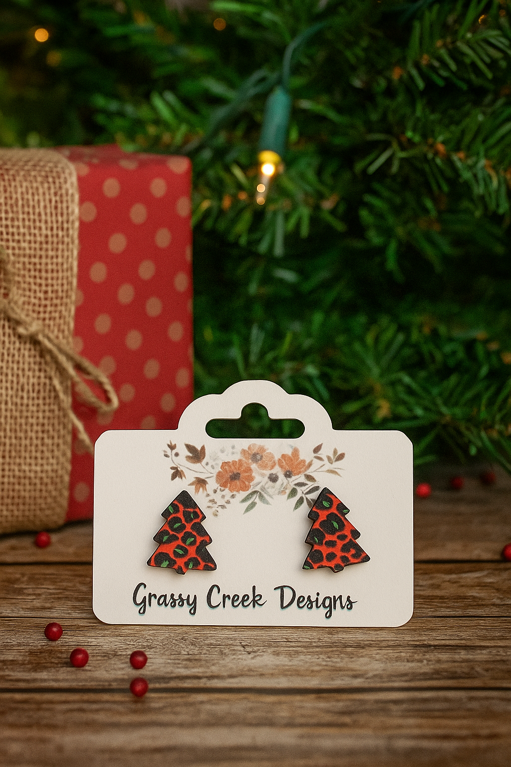 Christmas Tree Cake Style, Plaid & Leopard Stud Earrings – Limited Edition Holiday Jewelry, Stainless Steel, Hypoallergenic Gift for Her