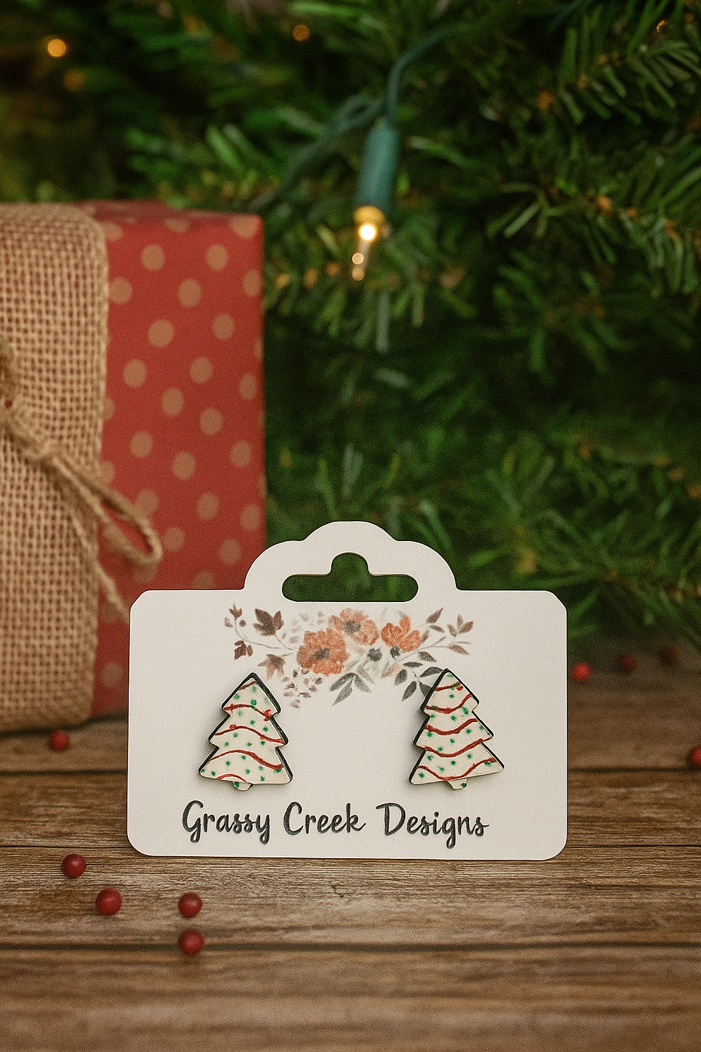 Christmas Tree Cake Style, Plaid & Leopard Stud Earrings – Limited Edition Holiday Jewelry, Stainless Steel, Hypoallergenic Gift for Her