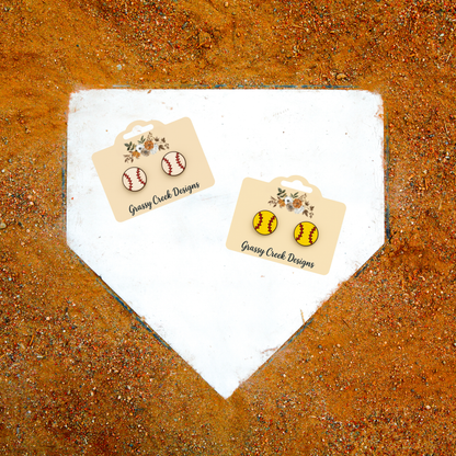 Baseball + Softball Wood Stud Earrings