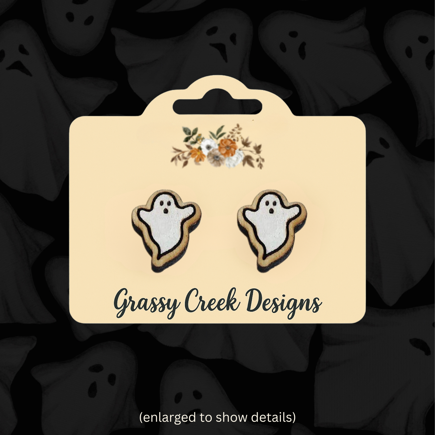 Ghost Halloween Wood Stud Earrings