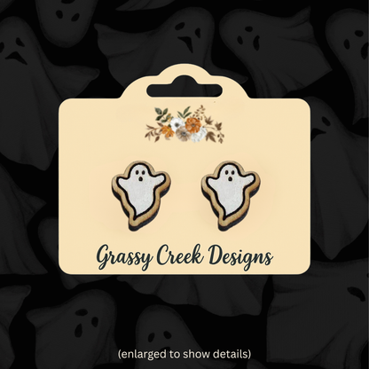 Ghost Halloween Wood Stud Earrings