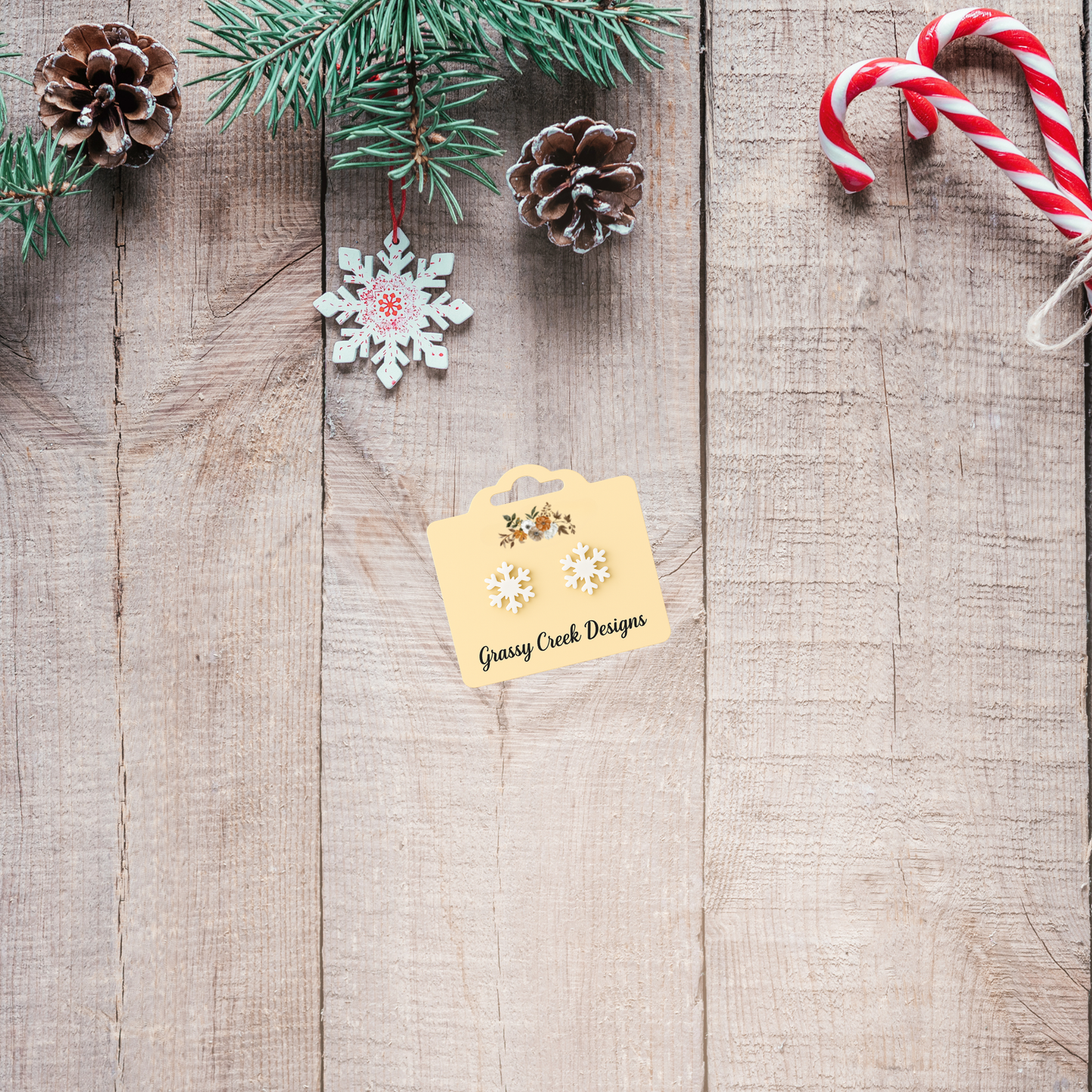 White Snowflake Holiday Stud Earrings