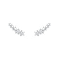 Front-facing studio shot of S925 sterling silver graduating star ear climber earrings with clear zircon stones