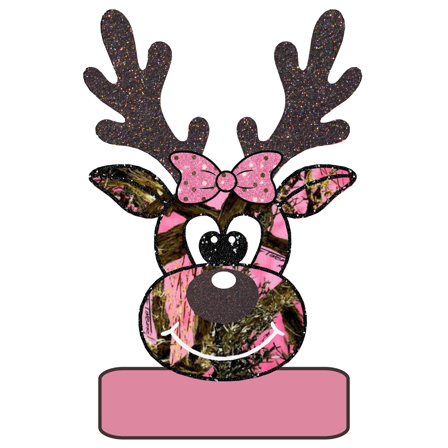 Pink Hunting Camoflauge Reindeer Youth Personalized Name PNG File - Digital Download