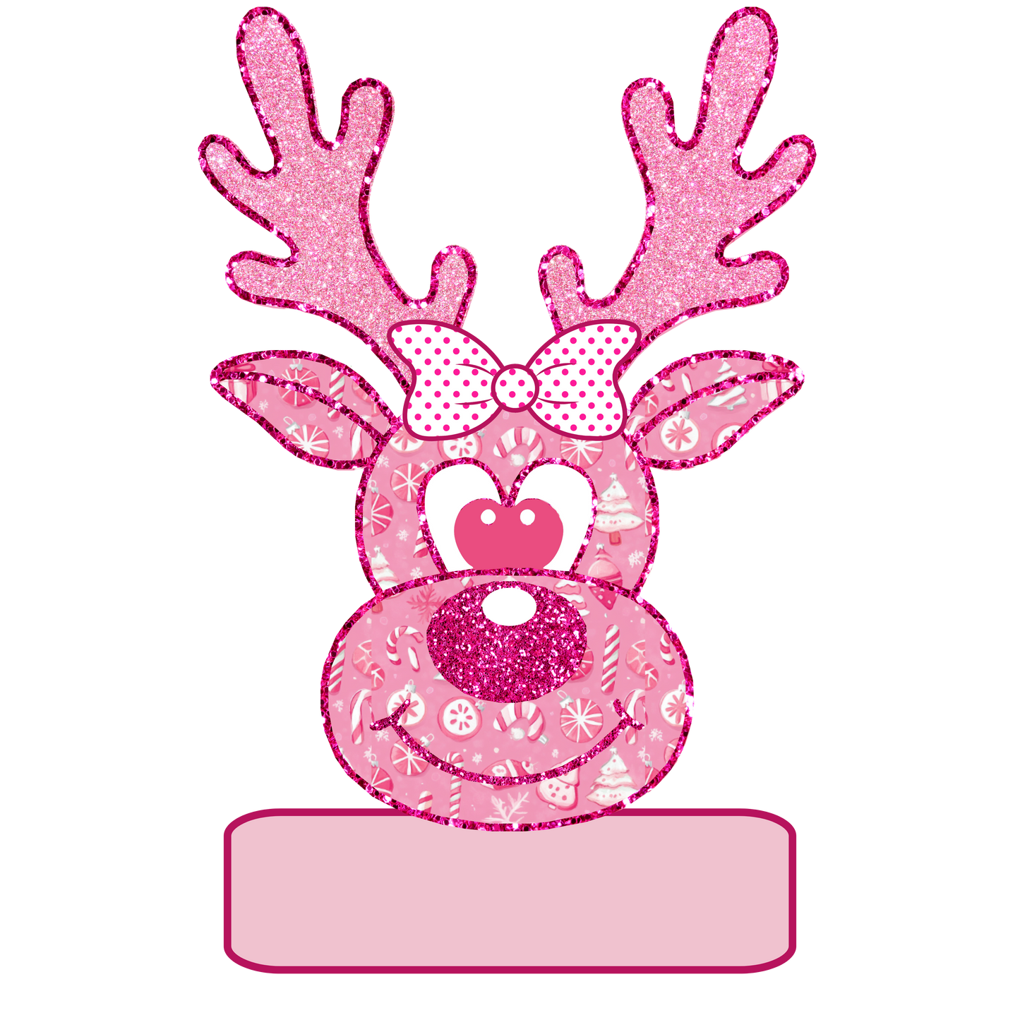 Pink Christmas Theme Pattern Reindderr Youth Personalized Name PNG File - Digital Download