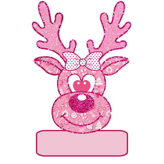Pink Christmas Theme Pattern Reindderr Youth Personalized Name PNG File - Digital Download