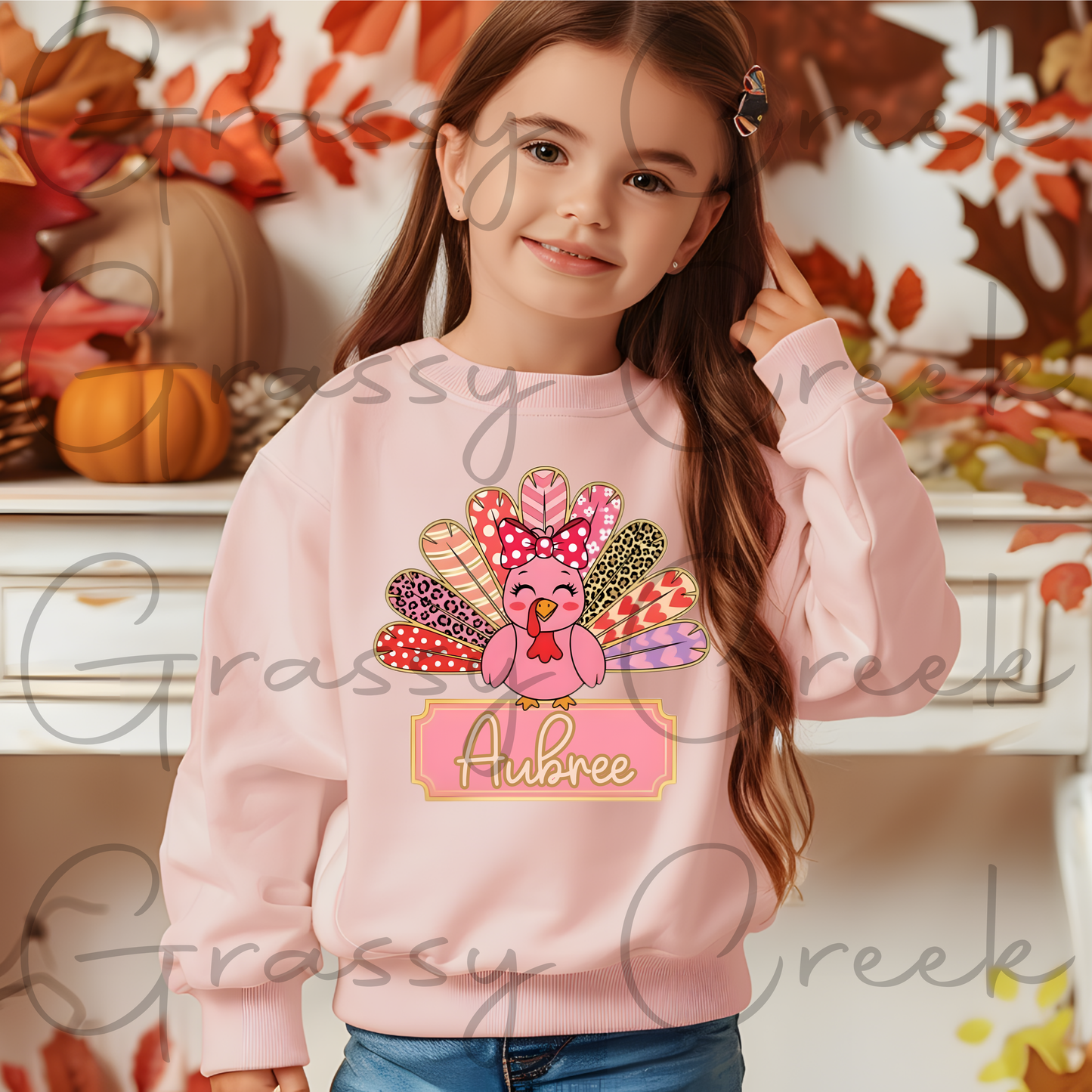 Girls Pink Patterned Turkey Personalized Name PNG File - Digital Download