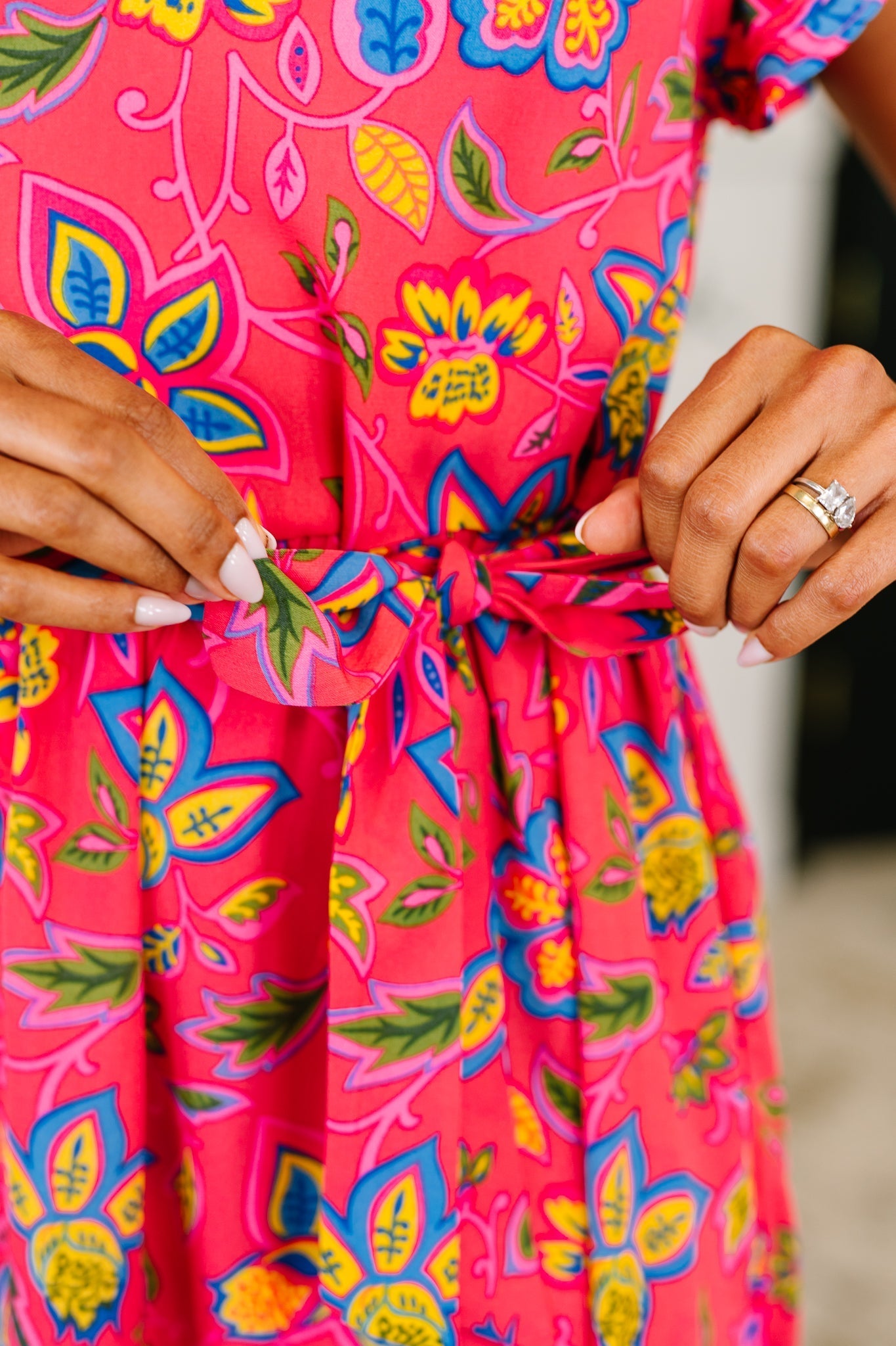 Polished and Pretty Waist Tie Women's Tea Dress - Fabric Waist Tie Close-up