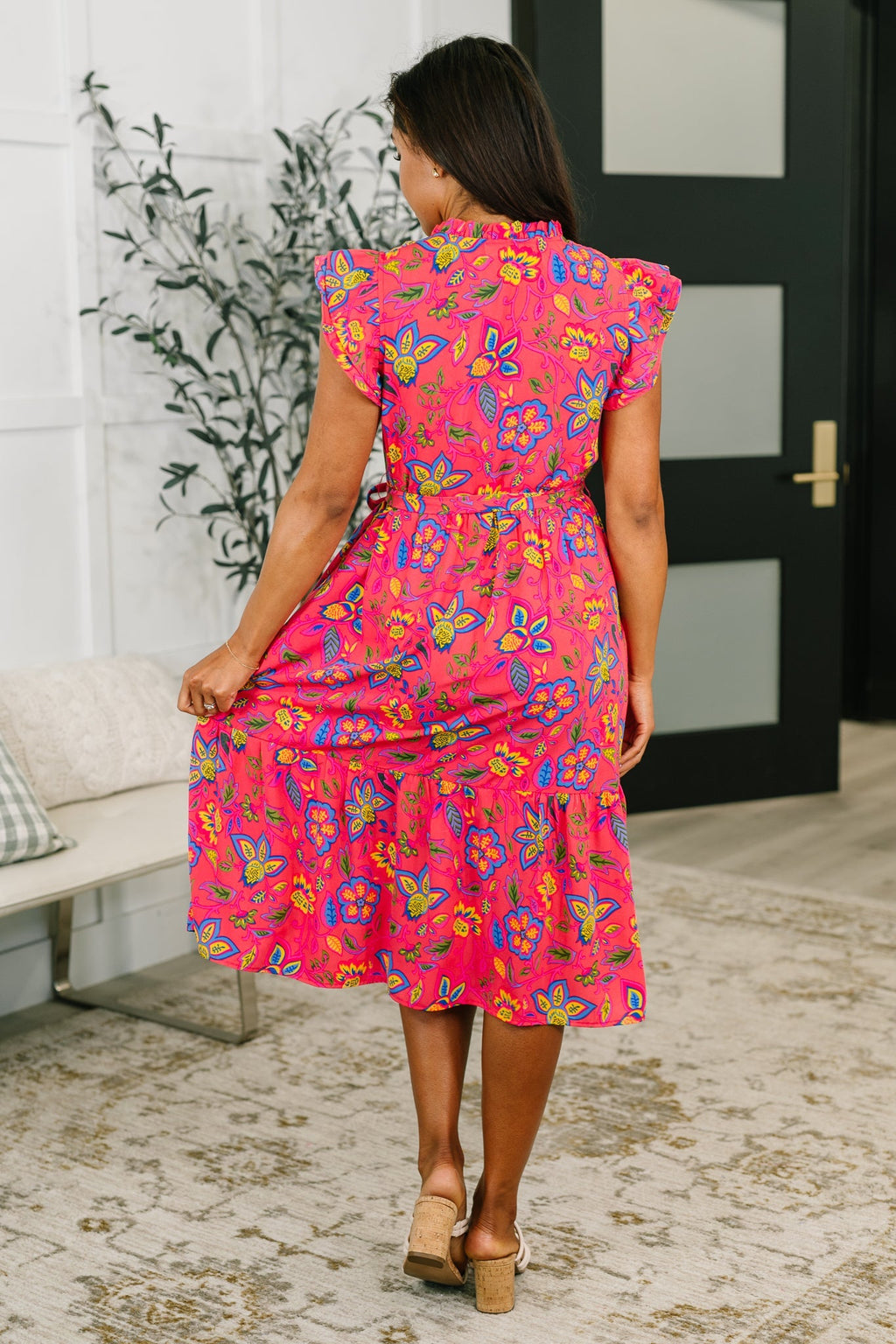 Polished and Pretty Waist Tie Women's Tea Dress - Rear View and Hemline Detail