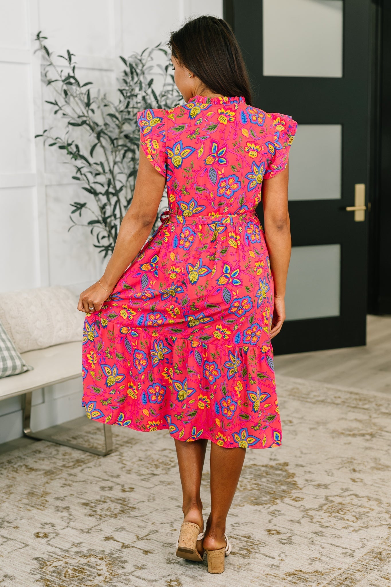 Polished and Pretty Waist Tie Women's Tea Dress - Rear View and Hemline Detail