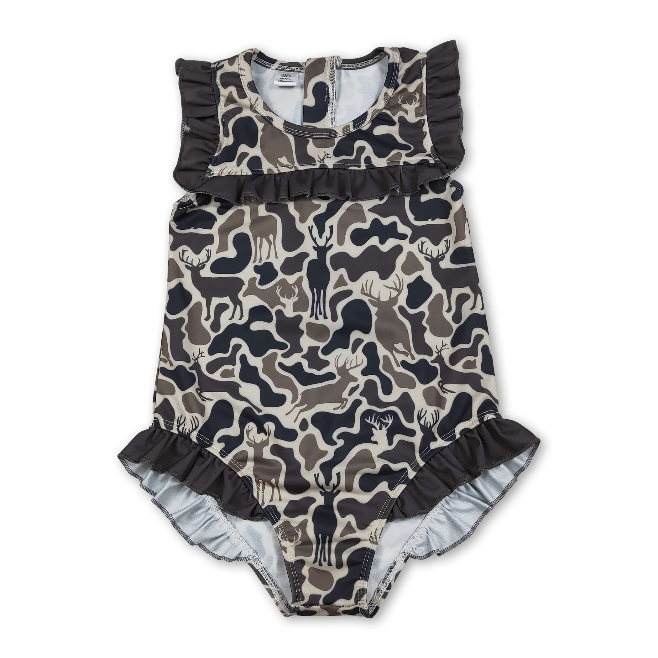 Infant and Children's Camo & Deer Ruffle Swimsuit – Boutique One‑Piece