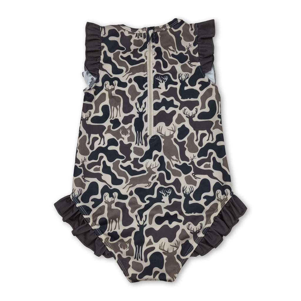Infant and Children's Camo & Deer Ruffle Swimsuit – Boutique One‑Piece