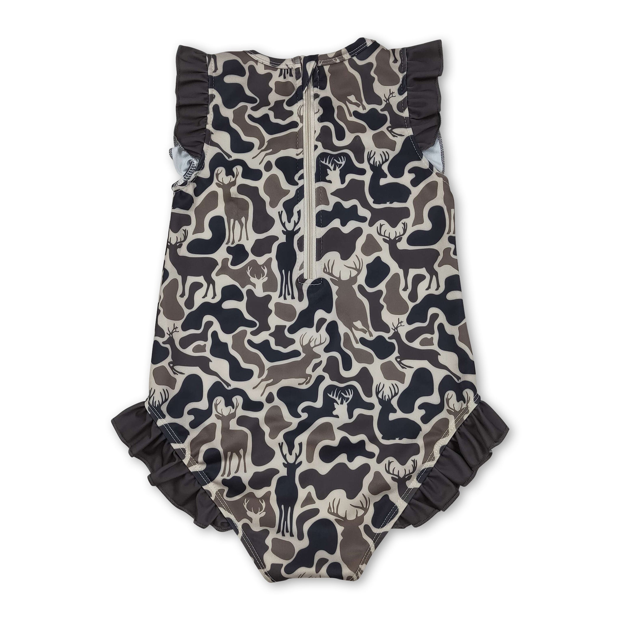 Infant and Children's Camo & Deer Ruffle Swimsuit – Boutique One‑Piece