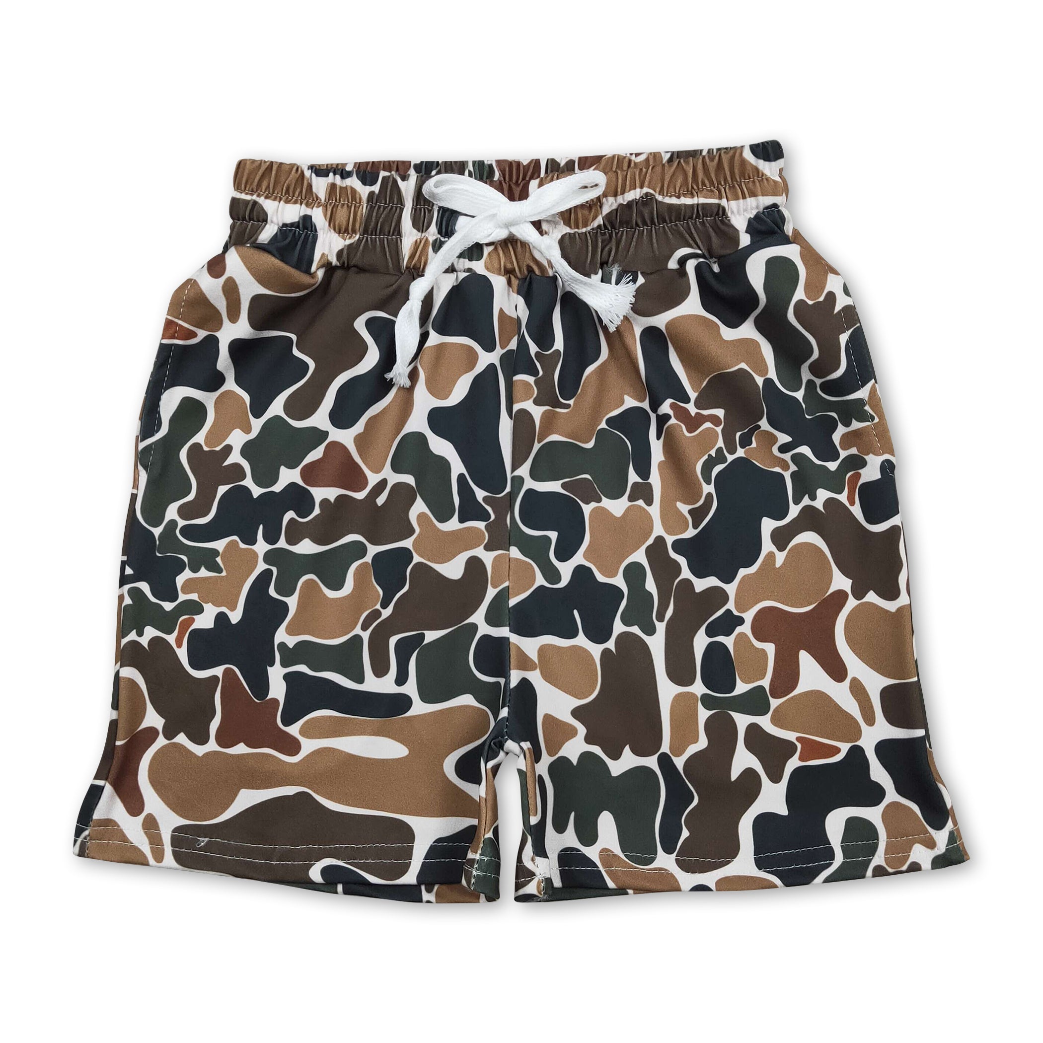 Boys Dark Duck Camo Summer Shorts – Soft Lightweight Pull‑On Activewear