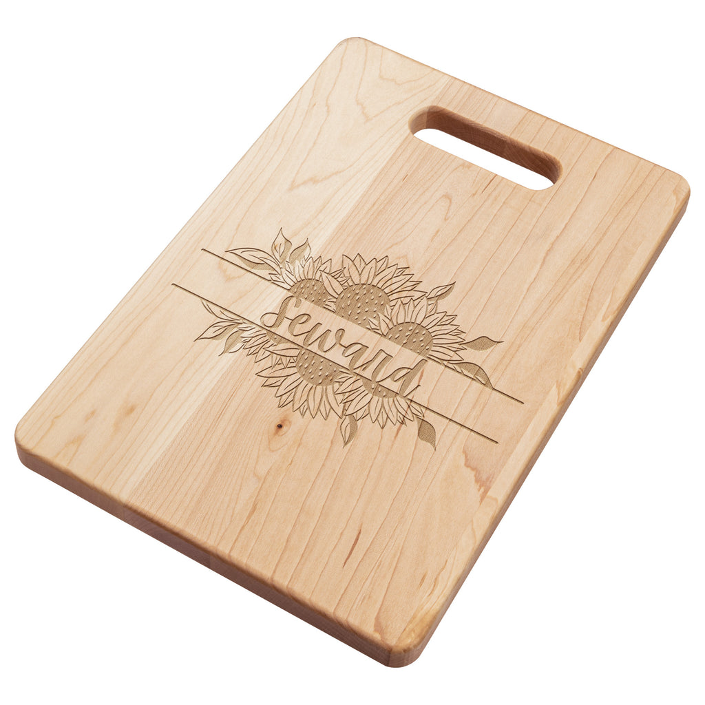Sunflower Personalized Family Name Maple Cutting Board 11.5" x 8.75"