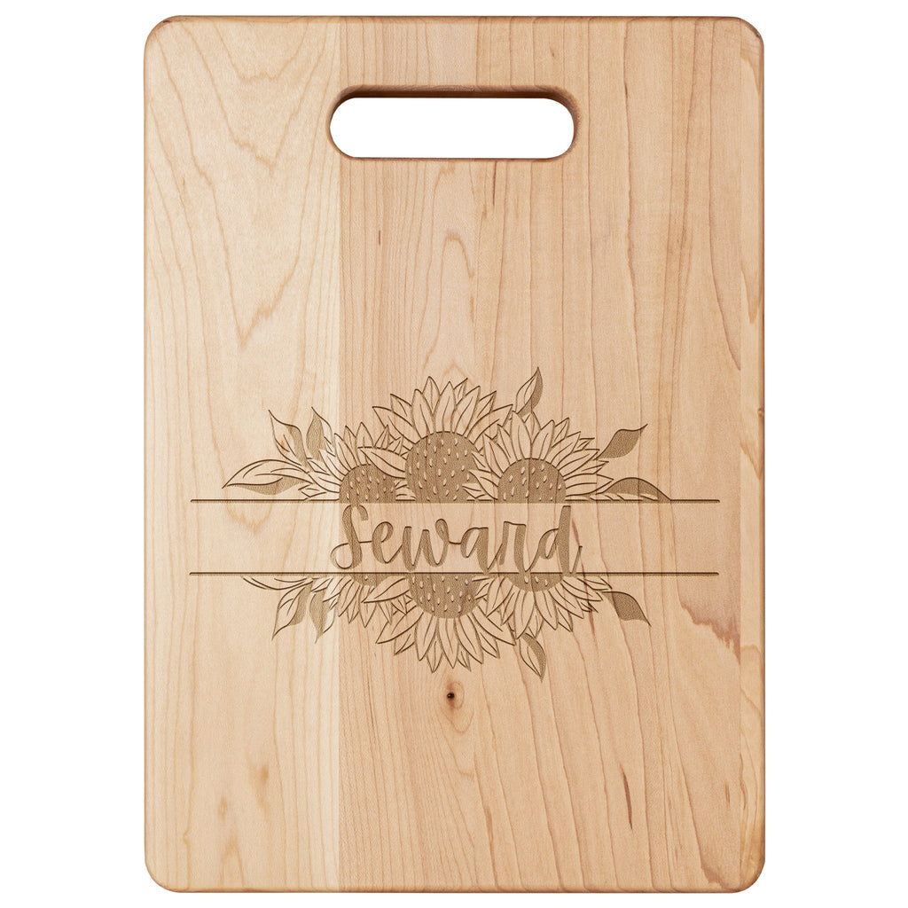 Sunflower Personalized Family Name Maple Cutting Board 11.5" x 8.75"