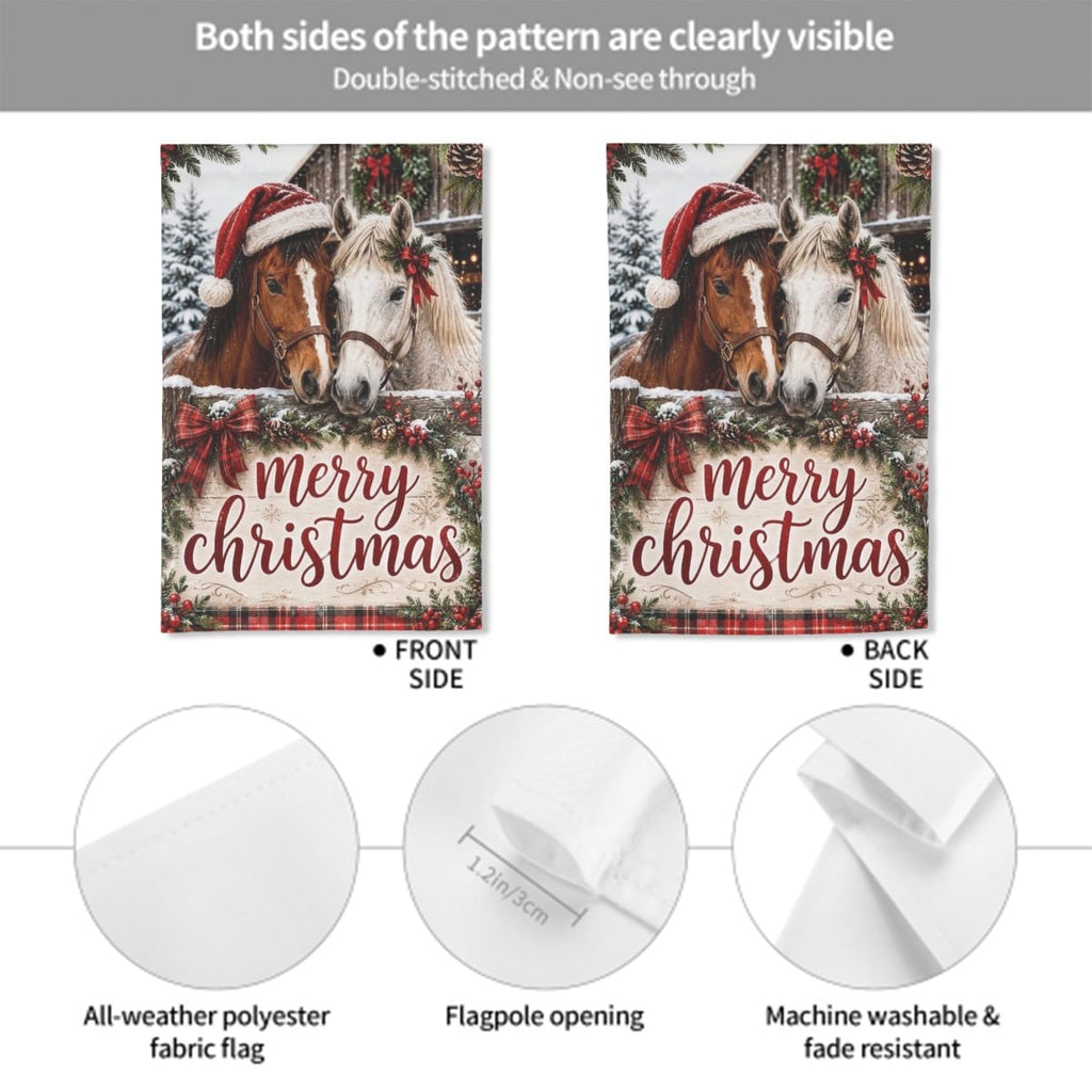 Merry Christmas Horse Farm Lightweight Outdoor Garden Flag Yard Decoration