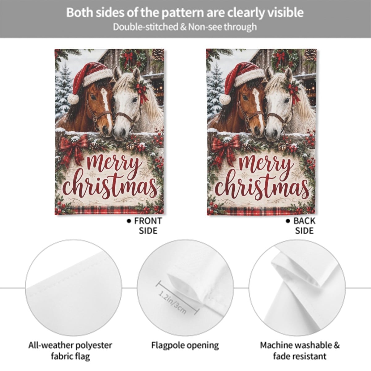 Merry Christmas Horse Farm Lightweight Outdoor Garden Flag Yard Decoration