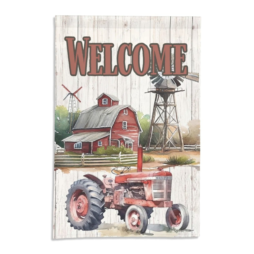 Welcome Red Barn Tractor Farm  Outdoor Lightweight Garden Flags Yard Decoration