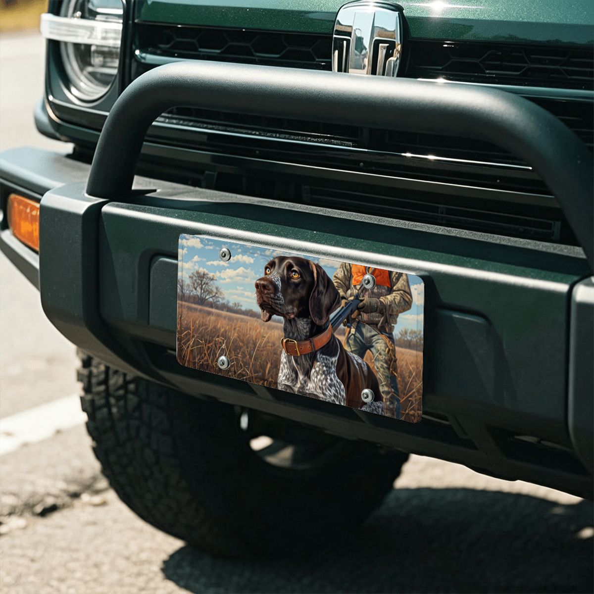 German Shorthaired Pointer & Hunter Vehicle Decor License Plate 12" × 6"